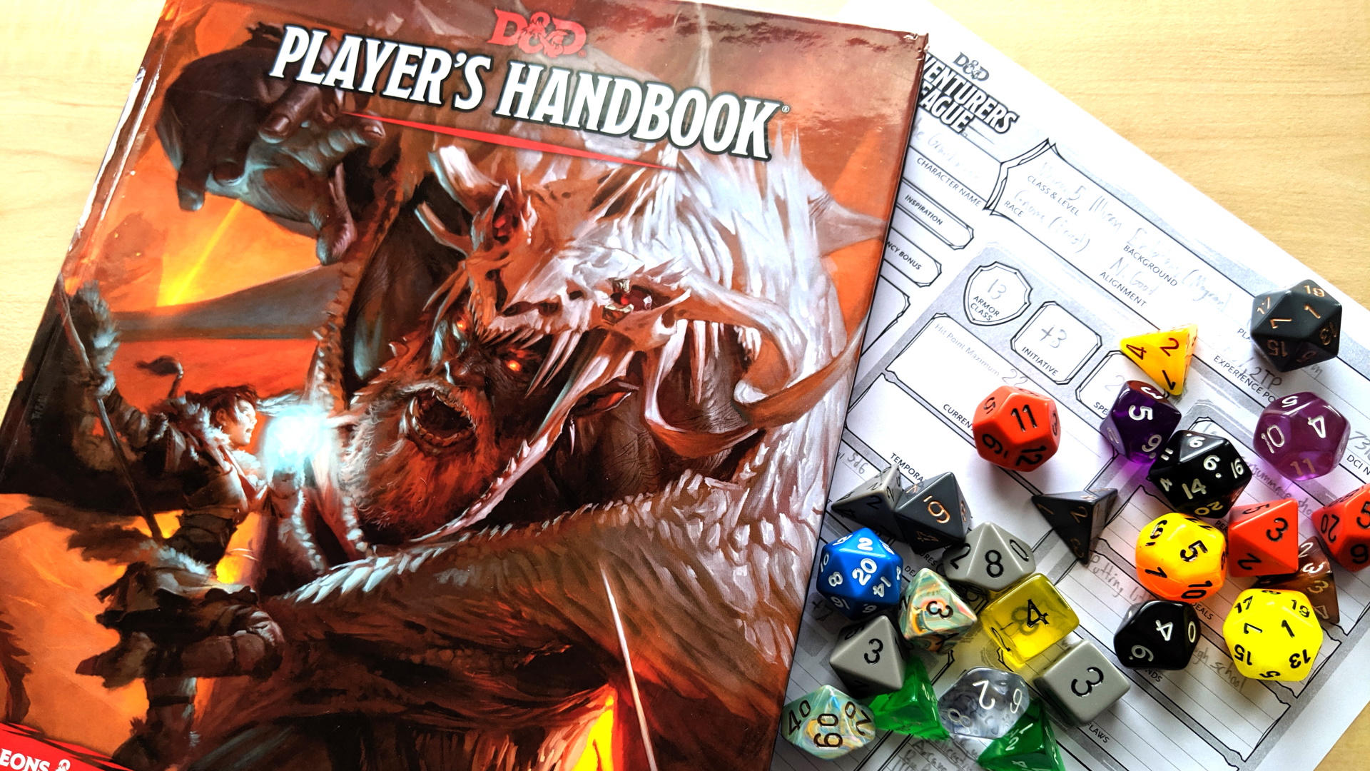 D&D Player’s handbook and different dice